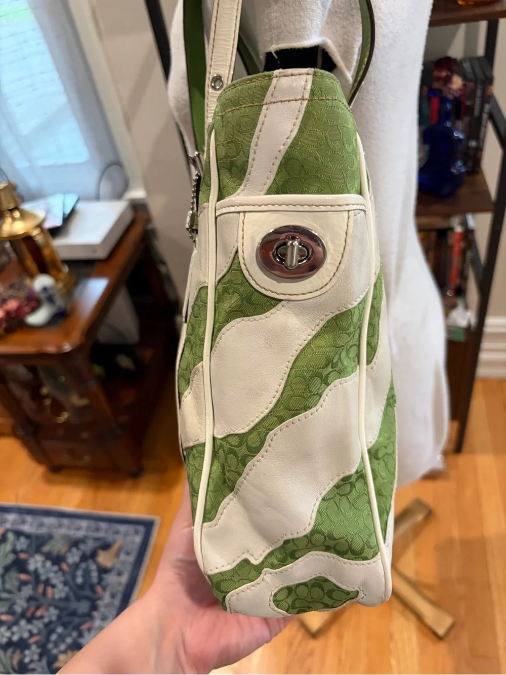 Coach Green and White Zebra Print Tote - 2555